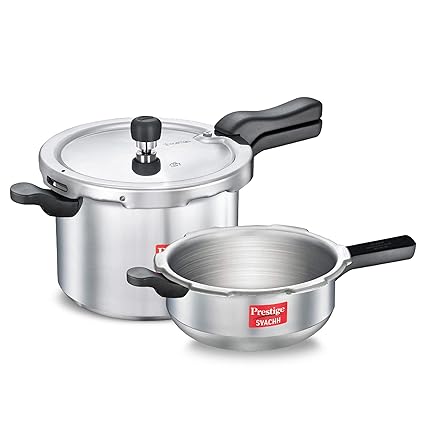 Prestige Svachh, 10783, 5 Ltr & 3 L, Aluminium Pressure Cooker Combo, With Deep Outer Lid for Spillage Control (Silver)