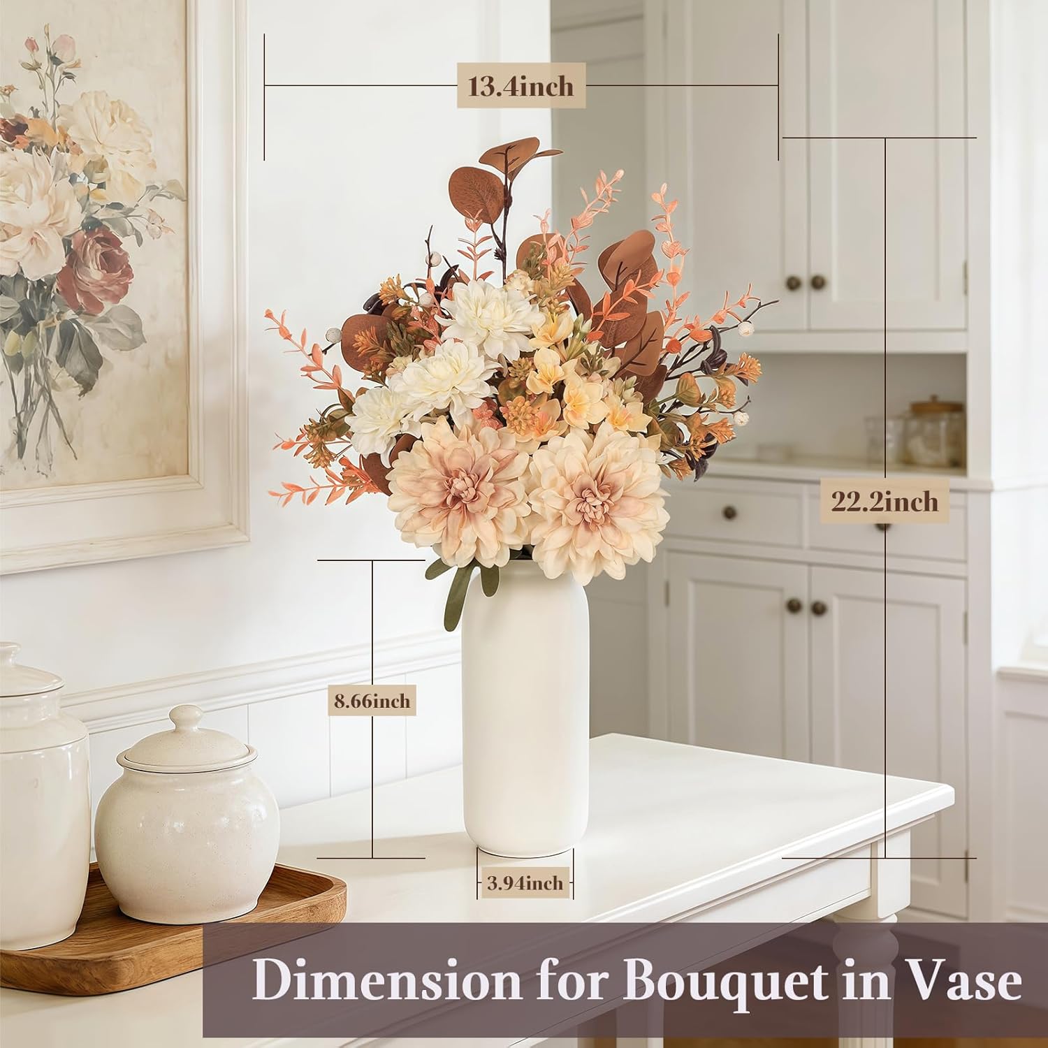 Artificial Fall Flowers Bouquet in Ceramic Vase, Faux Brown Flower Centerpieces for Coffee Table Decorations, Fake Silk Floral Arrangements for Thanksgiving Living Dining Room Bedroom Decor