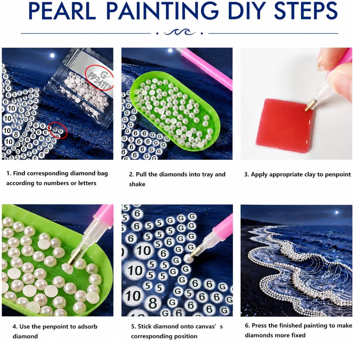 LCOZX 12x16 Inch Ocean Wave Pearl Diamond Painting Kits, 3D Partial Drill Special Shape Art Craft for Adults & Beginners, DIY Gem Picture for Wall Decor Birthday Gift, No Frame Included