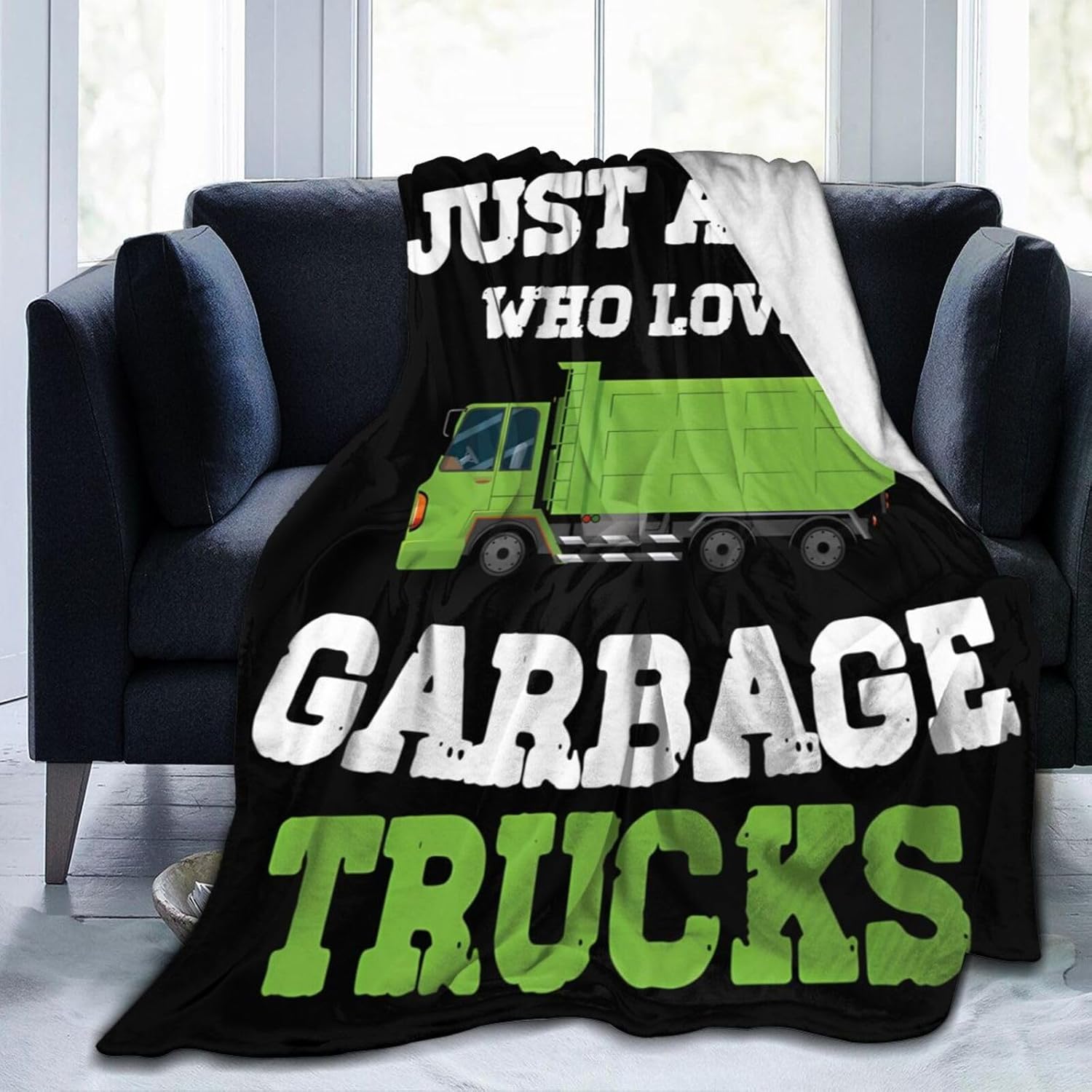 Just A Boy Who Loves Garbage Trucks Blanket Tapestry Sofa Bed Fuzzy Plush Luxury Flannel Super Cozy All Seasons Microfiber Warm Decorative Lightweight Bedroom 80"x60"