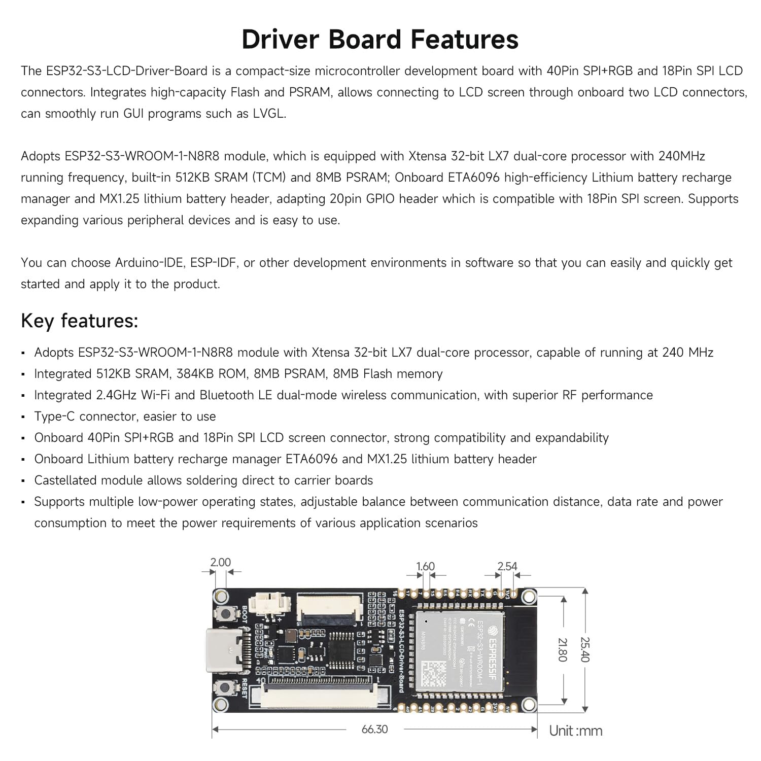 Waveshare ESP32-S3 RGB LCD Driver Board, Equipped with 32-Bit 240MHz LX7 Dual-Core Processor, 8MB PS-RAM and Flash, Wi-F & Blue-T Support, Driver Board Only