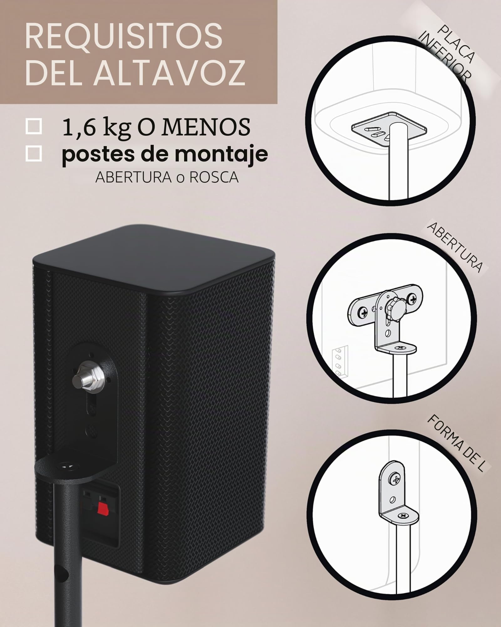 Sanus - Soporte de Altavoz de Altura Ajustable, se extiende de 71 cm a 96 cm