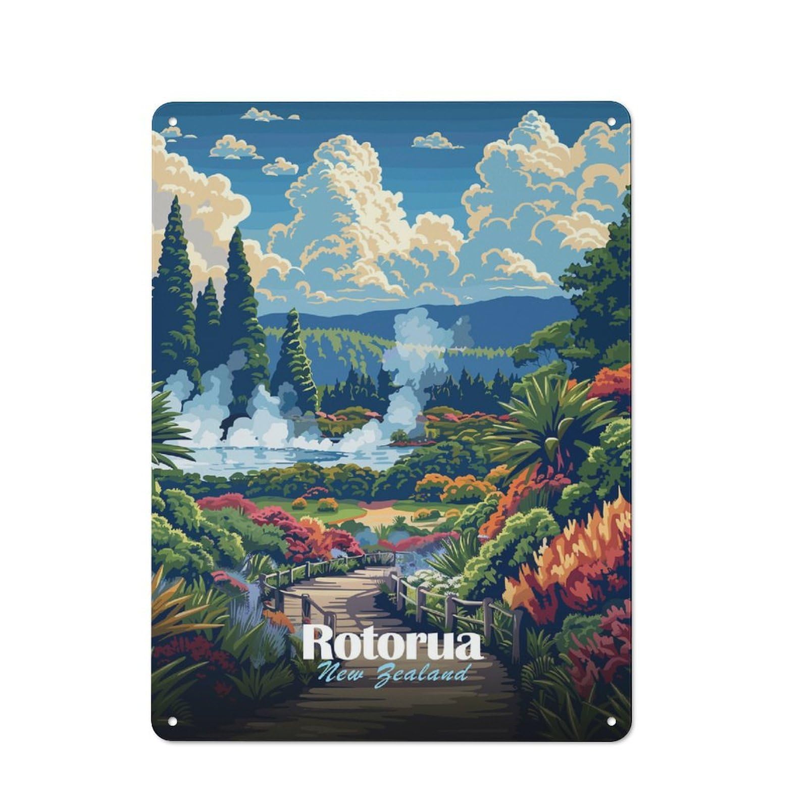Junmoney Rotorua New Zealand Landscape Art Tin Wall Plaque 40X30cm With For Man Cave Or Games Room, A New Home Present For Leisure-Room Decor Enthusiasts