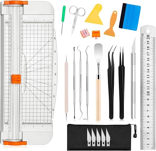 Miniatura 8 de Famomatk Juego de 23 herramientas de deshierbe para vinilo herramientas de deshierbe para manualidades con cortador de papel de 12 pulgadas y