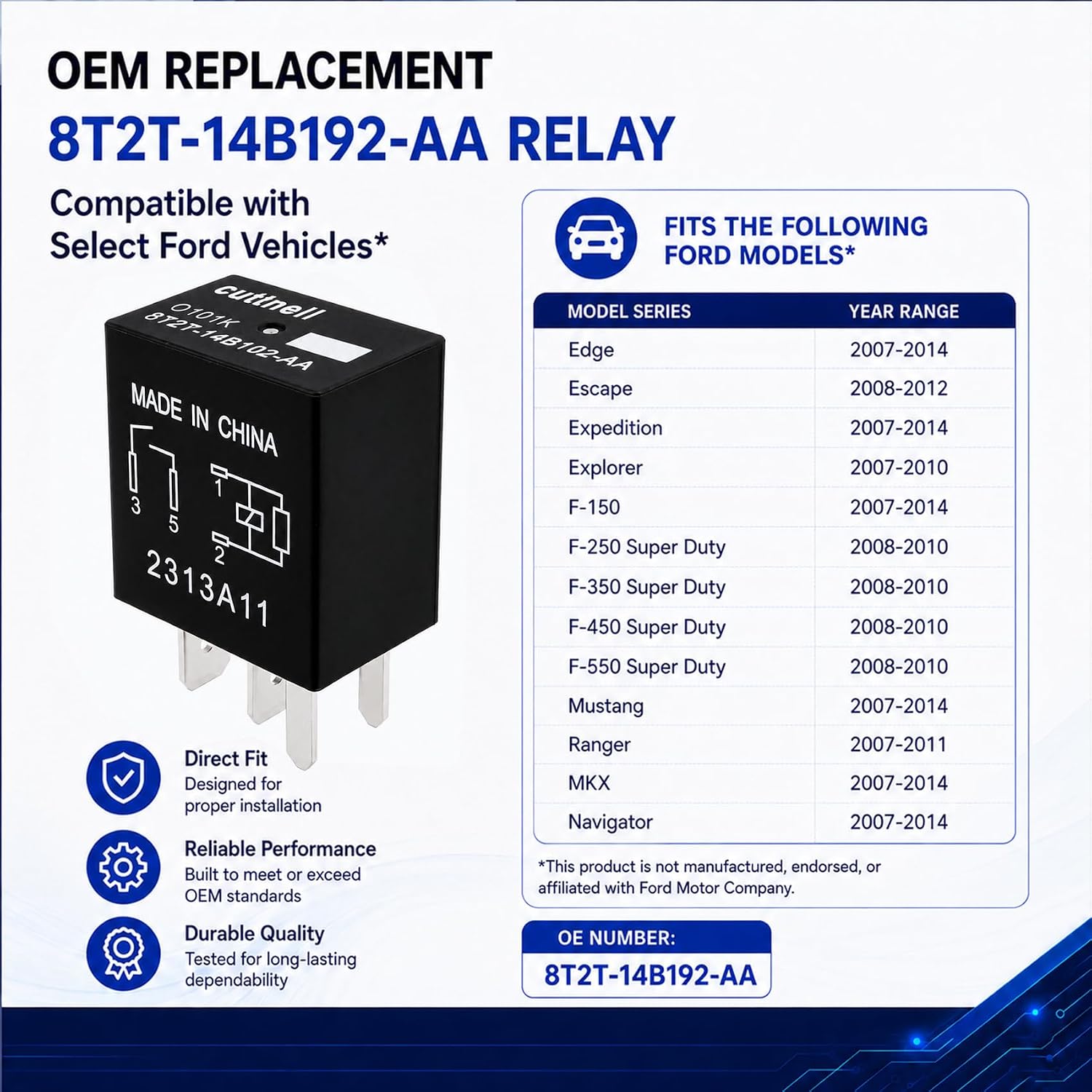 6-Pack 8T2T-14B192-AA Relay 12V 40A 4-Pin Automotive Relay Replacement for Select Ford F-150 Explorer Fusion Edge, O101K Multi-Purpose Relay, Fuel Pump Fan Starter Relay