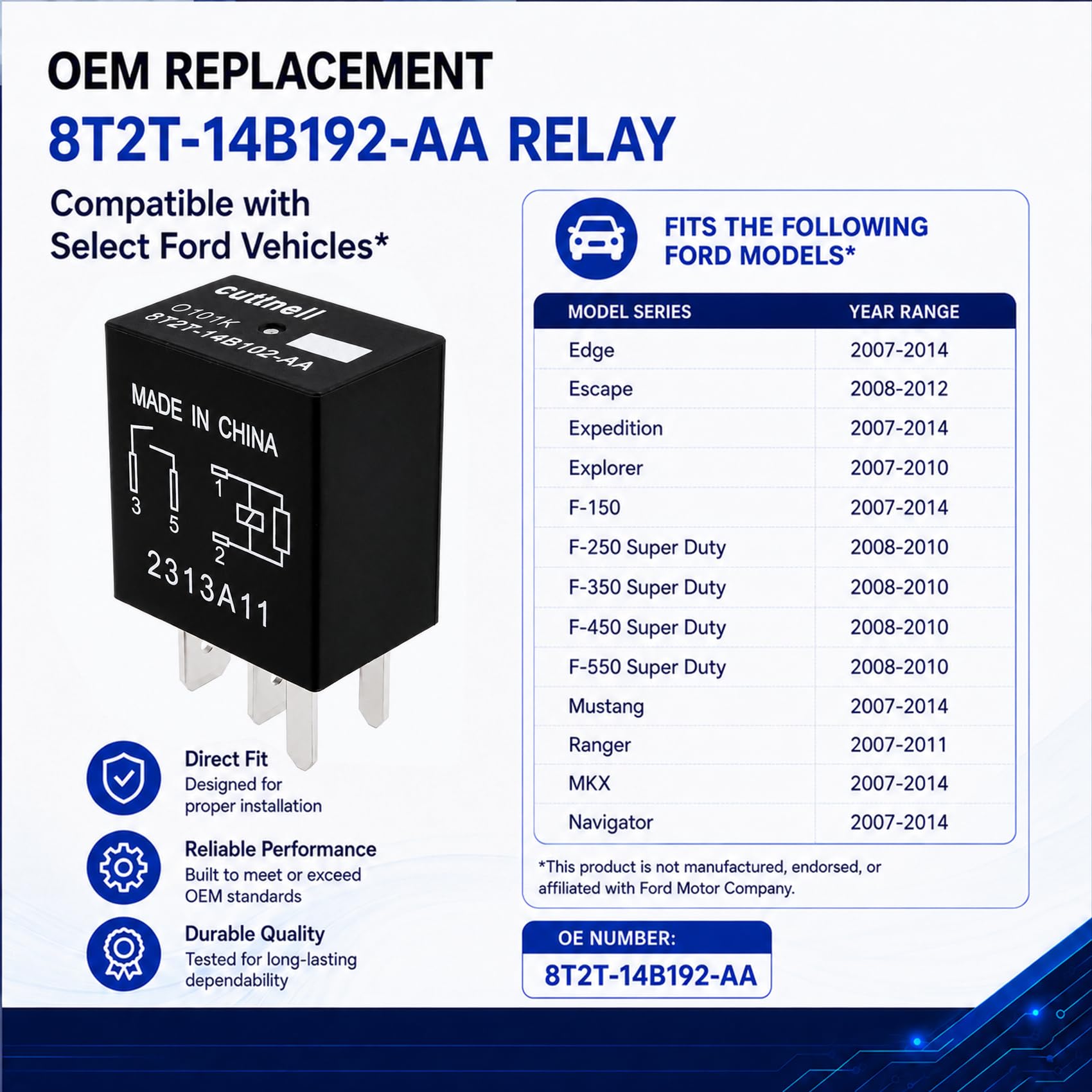 Paquete de 6 relés automotrices 8T2T-14B192-AA 12V 40A 4 pines