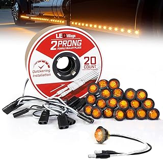 20 Pcs 3/4" Amber LED Marker Lights with DC Plug + 20 Double Female 2-Prong Harnesses – Clearance Indicator Lights for Truck, Trailer, RV, Pickup