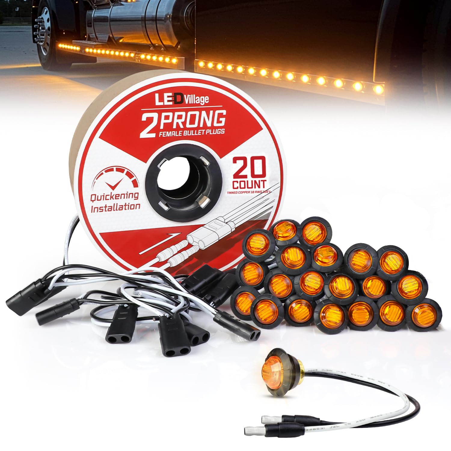 Ledvillage 20-Pack 3/4 Inch Amber LED Marker Lights