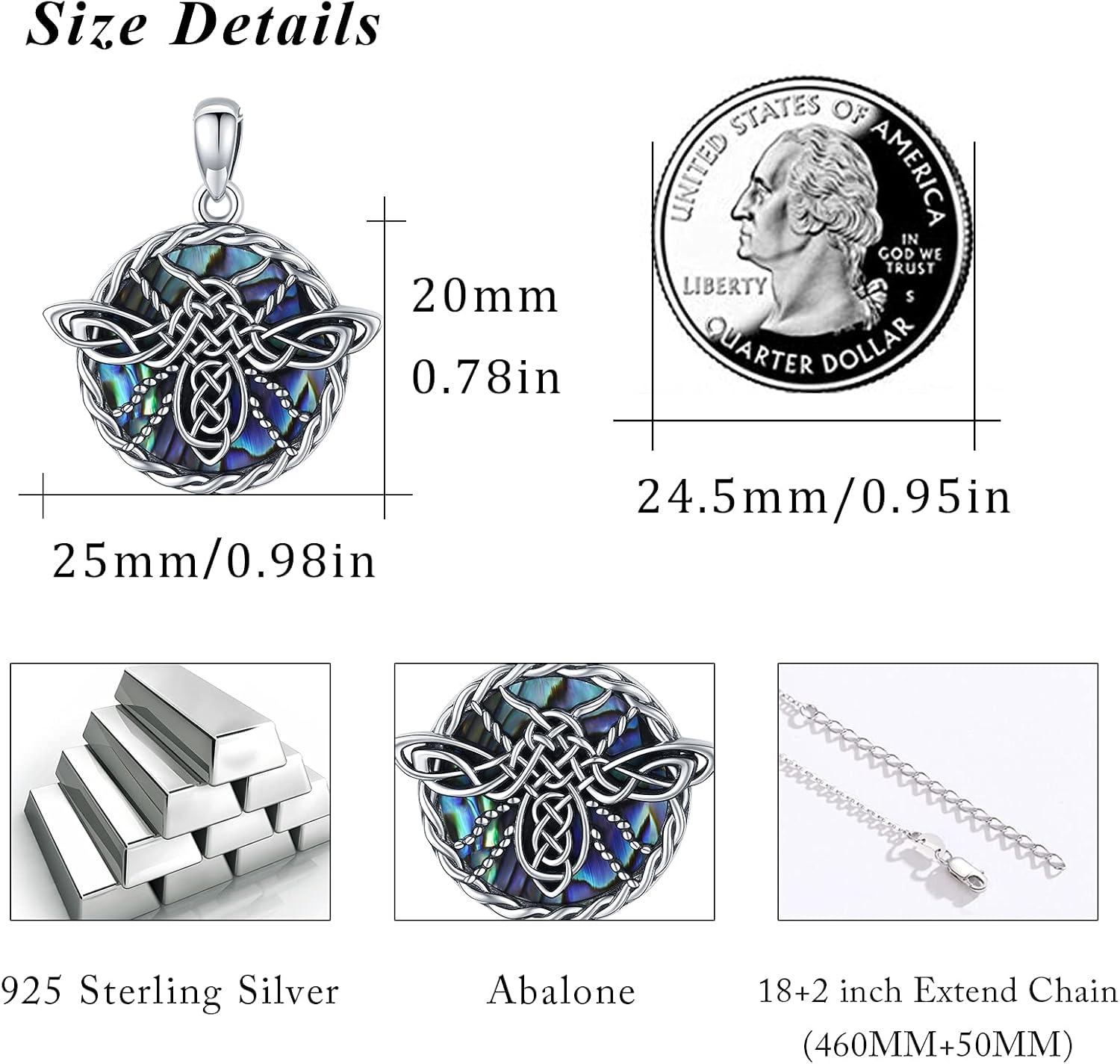 Bee/Horse/Owl Celtic Knot Necklace 925 Sterling Silver Abalone Shell Bee/Horse/Owl Celtic Pendant Necklace Jewelry Gifts for Women Girls - Image 5