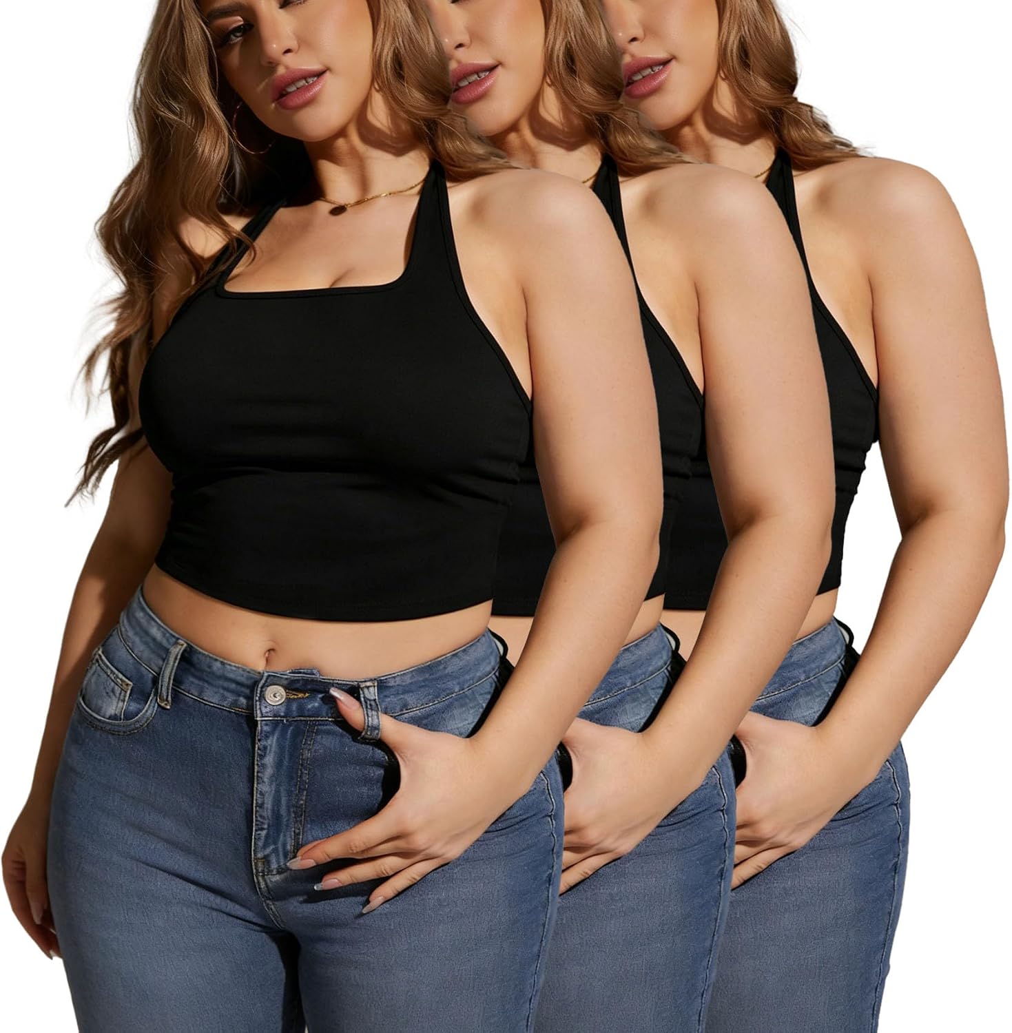 Women's Plus Size Camisole Tops, Basic Soft Knit Slim Fit Tank Tops