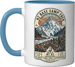 K2 Base-Camp-Trek Pakistan – Karakoram-Mountain Hiking Ceramic Mug, Blue/White