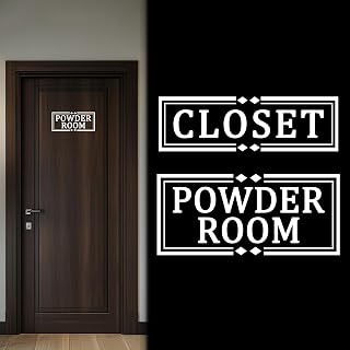 2-Pc 10.5'' Closet Powder Room Door Decals Vinyl Wall Stickers for Home Organization Pre-Printed Waterproof Hollow Room Sign Labels for Indoor Walls Decor (Hollow White)