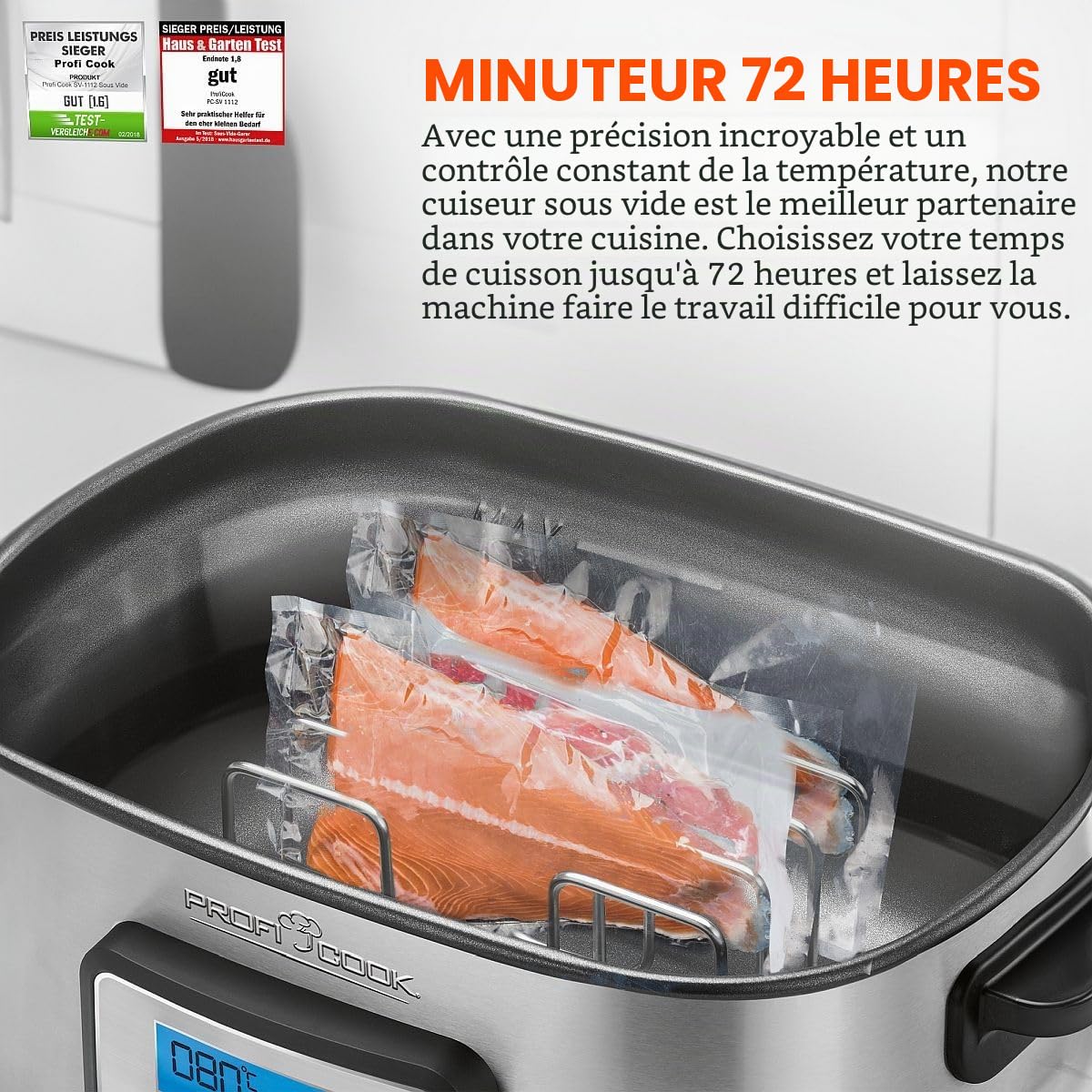 ProfiCook Cuiseur sous vide avec capacité de 8,5L | pour une cuisson précise | Cuve avec minuterie de 72 heures | Fonctions cuisson douce, yaourtière & maintien au chaud | PC-SV 1112