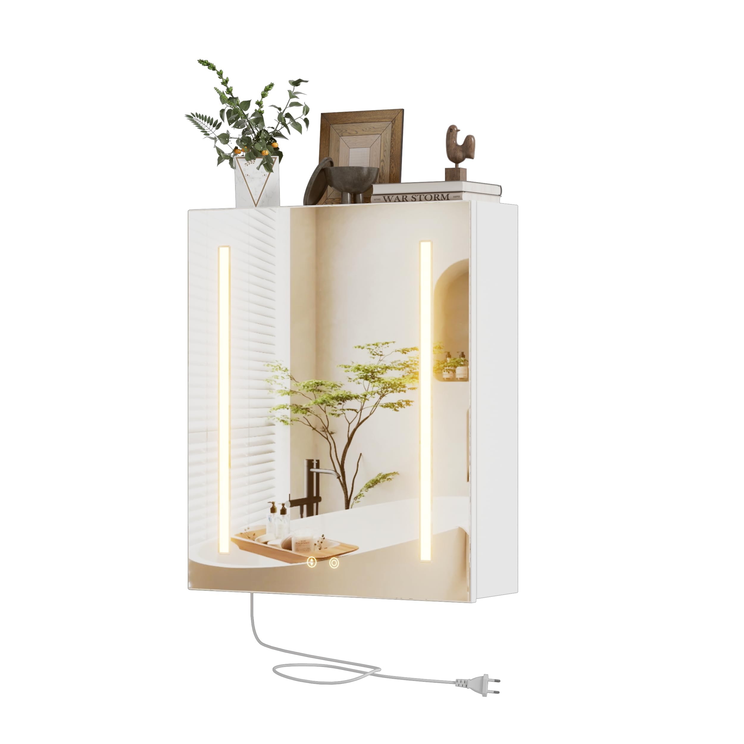 Espejo de Baño con Luz Led Antivaho Armario de baño con Enchufe y USB Gabinete de Espejo de baño con estante ajustable 60*50CM Armario con Espejo a Prueba de Niebla y Ajuste de Color,fácil de Instalar