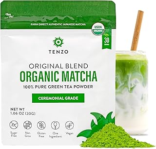 Tenzo Matcha Green Tea - Organic Ceremonial Grade, Paleo, Kosher, Vegan - Authentic Japanese Matcha Tea - Original Matcha Latte (1.06 Oz)