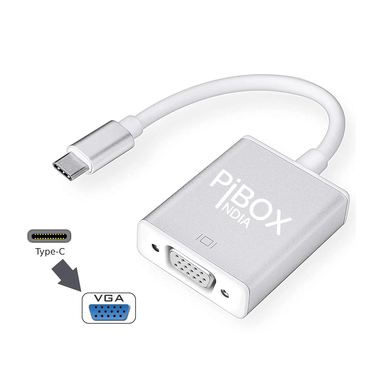 pibox India, USB C to VGA Adapter, Aluminium Type C to VGA Adapter