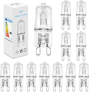 BROTOU G9 Halogen Bulbs, 60W 230V 300LM 2800K Warm White Capsule Bulbs for Oven, Cooker Hood, Dimmable, 12 Pack