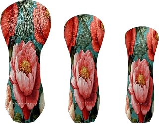Golf Head Covers Flowers Green Fits Driver Fairway Hybrid - Waterproof PU Leather with Plush Velvet Lining to Prevent Scratches Durable Golf Accessory for Men/Women