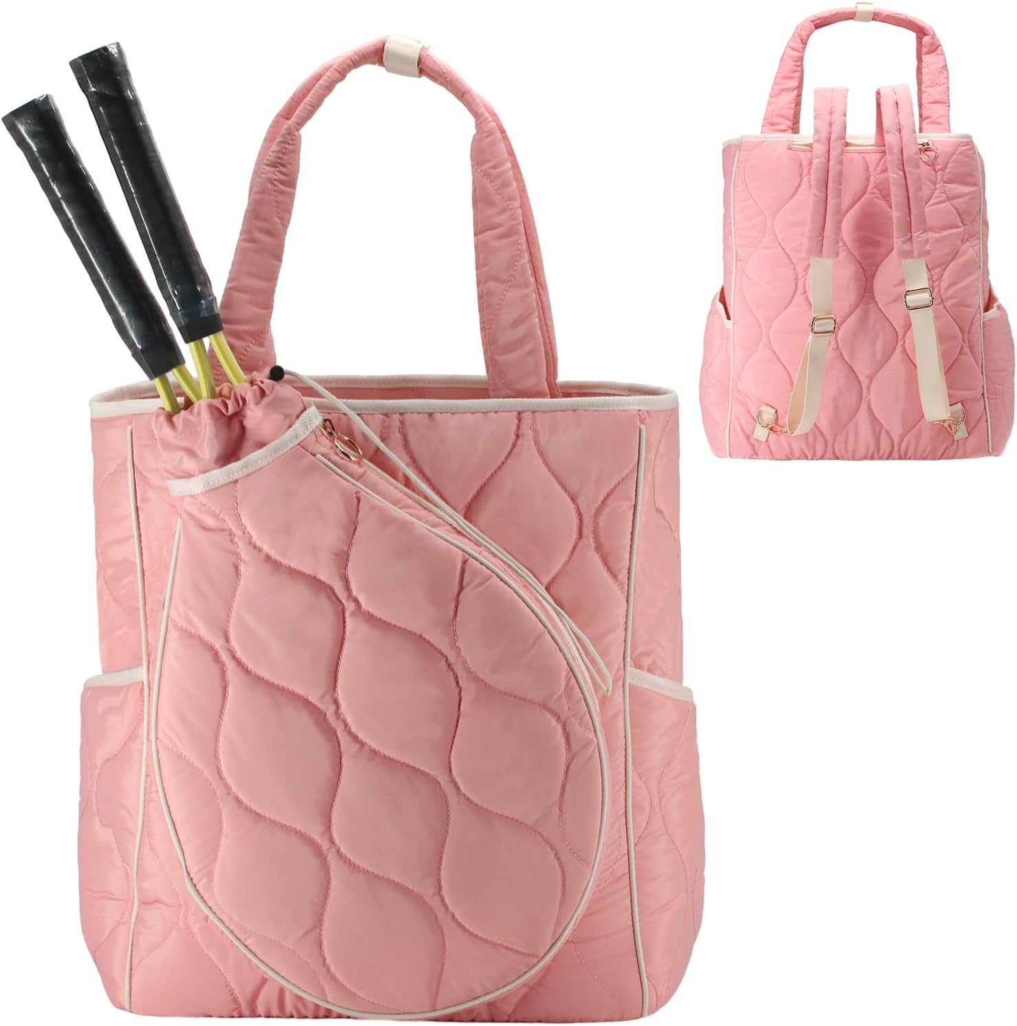 Multi-Use Tote Tennis Bag For Sport Convertible Padel Backpack With Hidden Straps,Ball Sleeve (Pink)