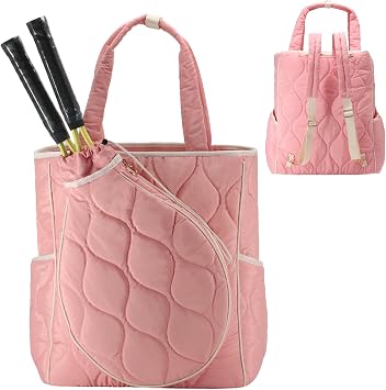 2-in-1 Tennis Tote Bag & Tennis Racket Backpack Extra-Large Quilted Pickleball Racquet Bags, Water-Resistant & Lightweight for Men & Women