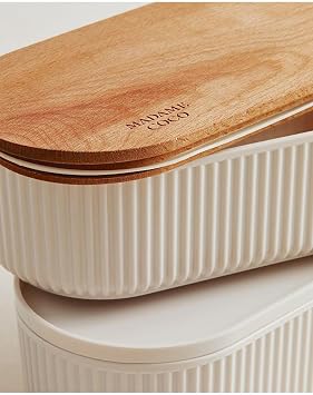 Madame Coco Magou 2 Wooden Lid Storage Container, 1000 ml, Soft Ecru