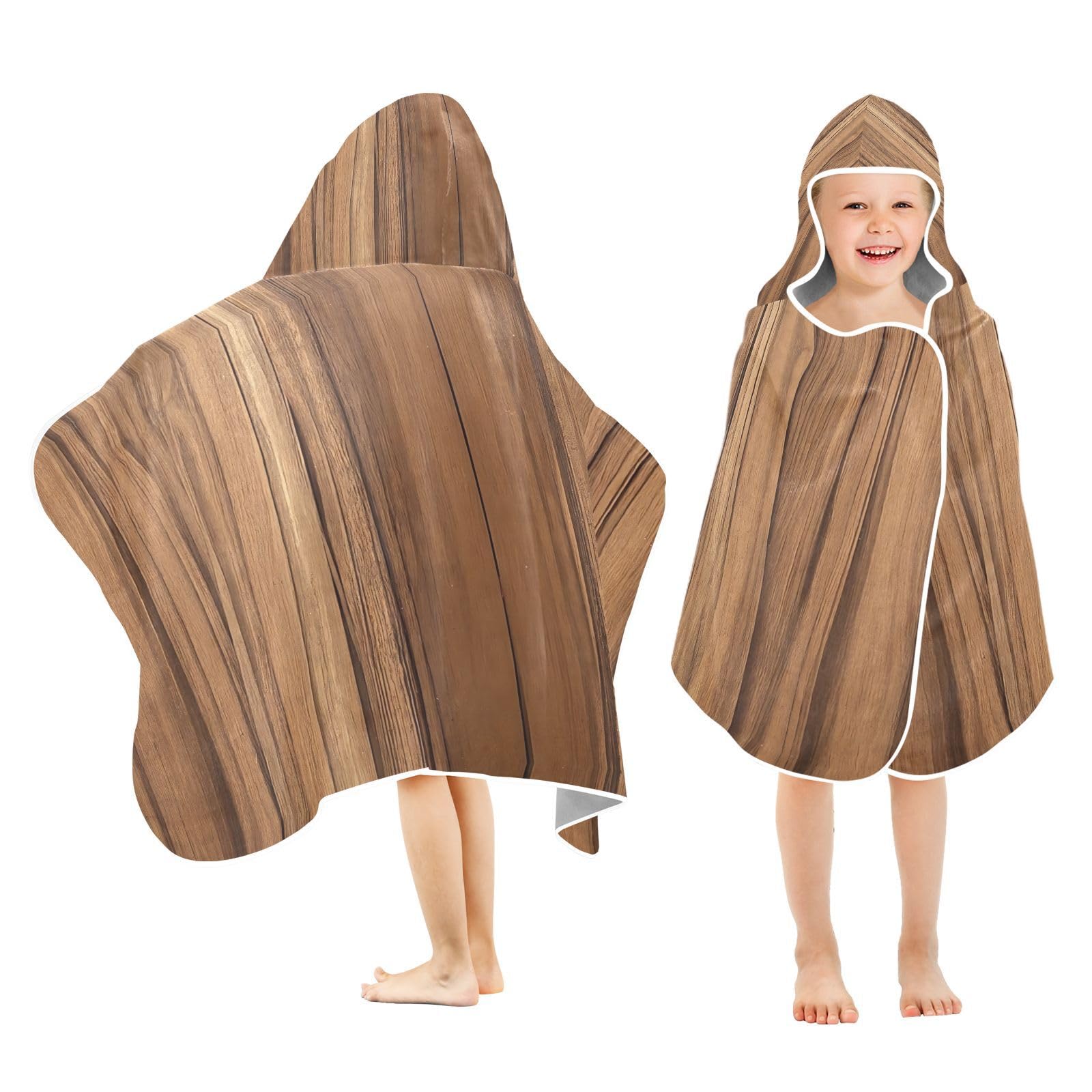 Kigai Wood Print Hooded Beach Towel for Kids Soft Absorbent Quick Dry Bath Towel with Hood Lightweight Toddler Shower Pool Bath Wrap for Boys Girls