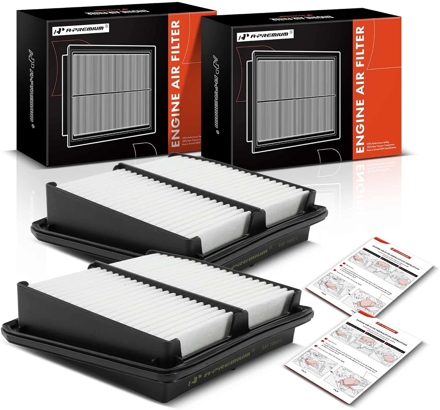 A-Premium 2-PC Engine Air Filter Compatible with Acura TSX 2009-2014, L4 2.4L, Rigid Panel, Replace# 17220-RL5-A00
