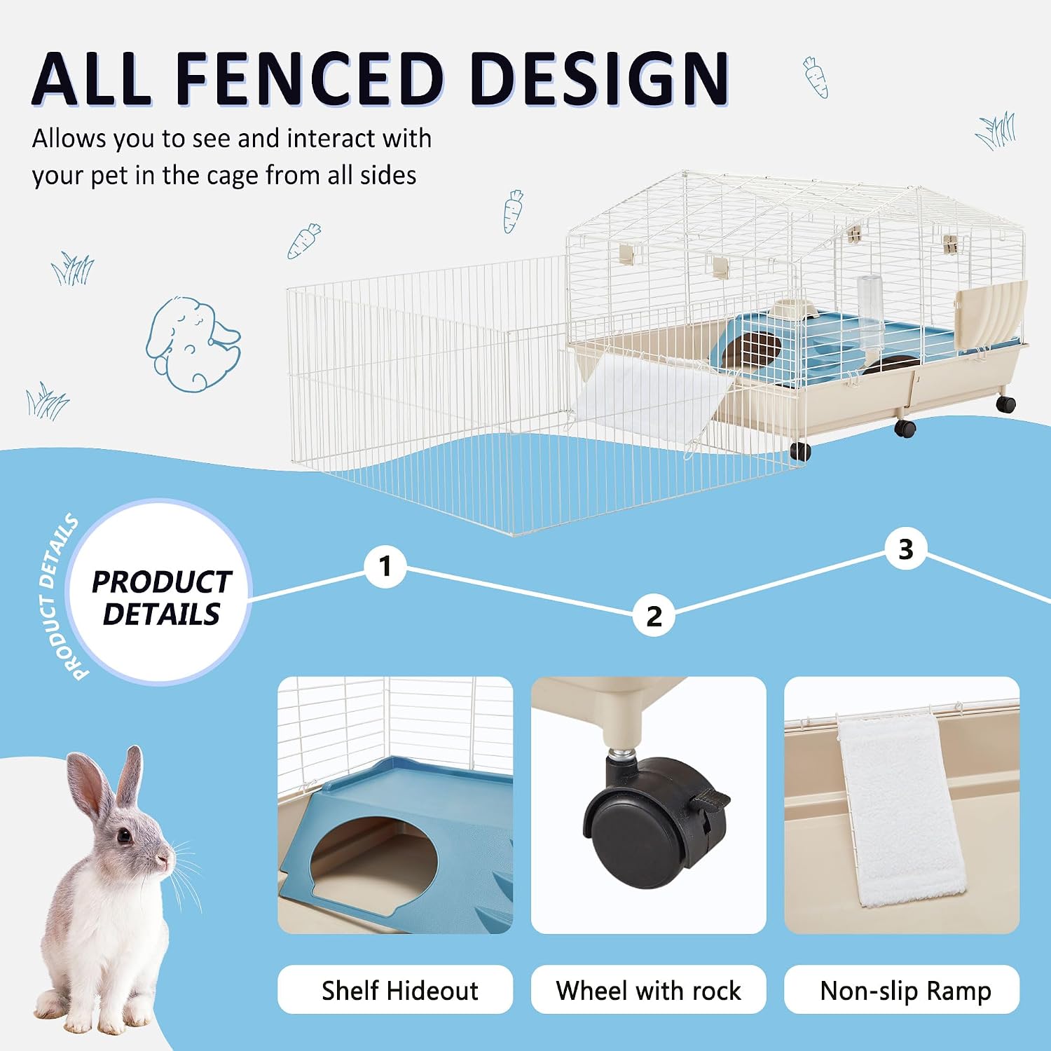Rolling Rabbit Cages HABUTWAY 67 L Rolling Rabbit Cage with Foldable Philippines | Ubuy