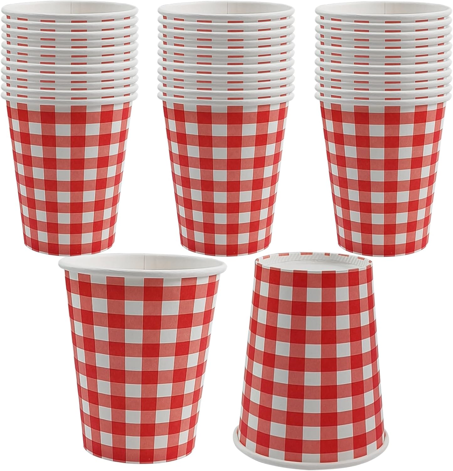 30 Pcs Red Gingham Paper Cups Christmas Gingham Party Cups Buffalo Red and White Plaid Cups Valentine's Day Beverage Cups Disposable