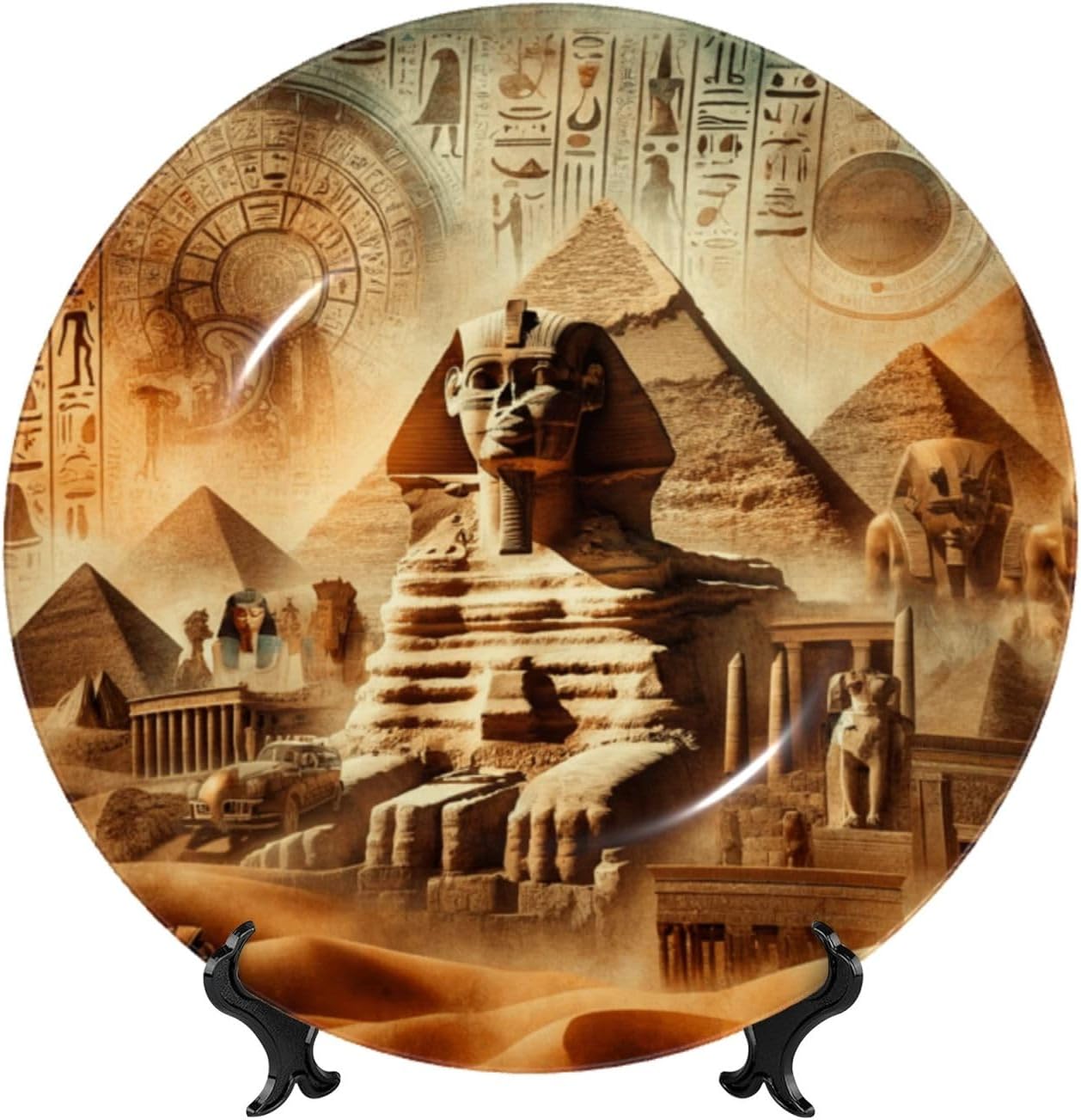 Ancient-Egyptian-Mystery-Hieroglyphics 10 Inch Decorative Plate With Stand, Elegant Display Wall Plate For Home Decor