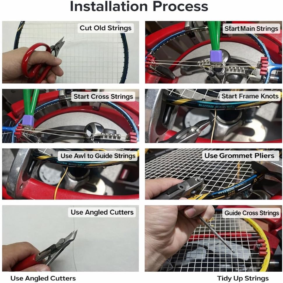 Racket Stringing Tool Set, Tennis & Badminton Racket Stringing Maintenance & Repair Kit with Storage Bag
