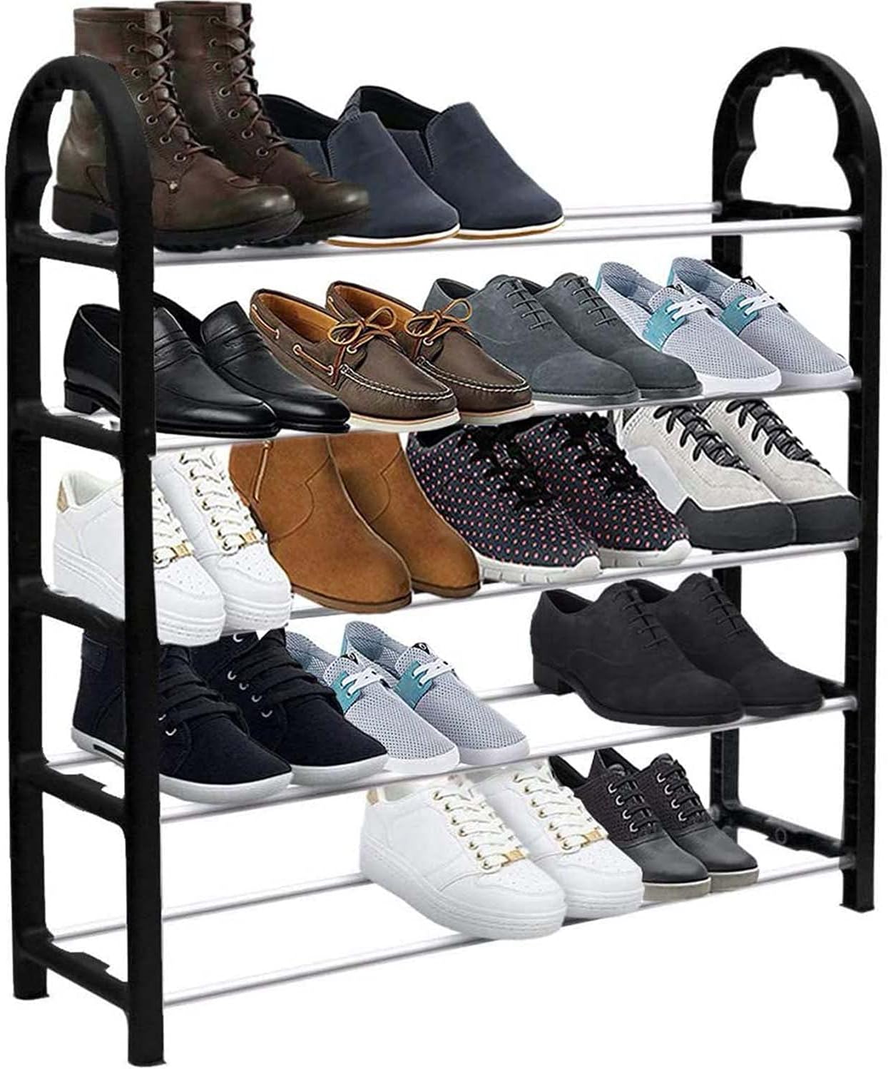 KEPLIN 5 Tier Shoe Rack Organiser - Quick Assembly No Tools Required, Holds up to 15-20 pairs, Space-Saving Racks for Shoes, (L) 71cm x (W) 18cm x (H) 76cm (Black)