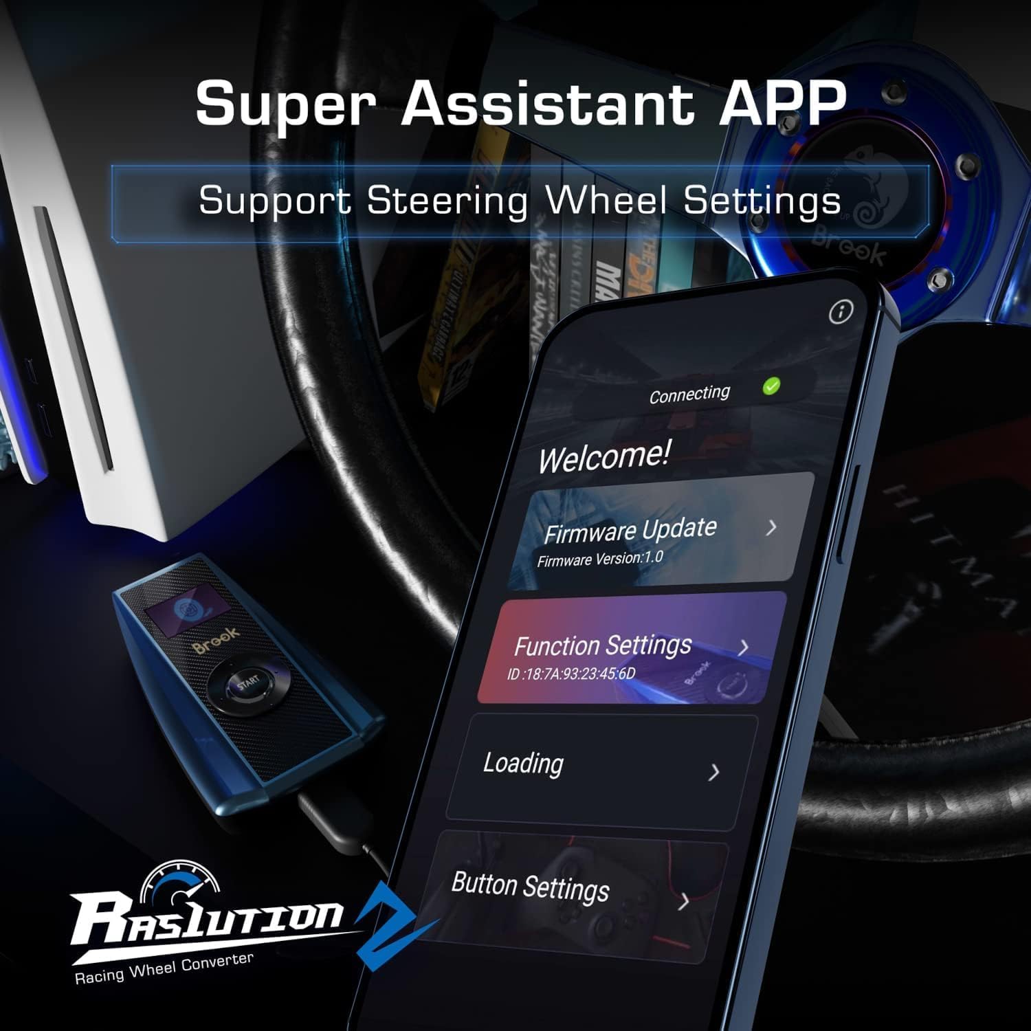 Mcbazel Brook Ras1ution 2 Racing Wheel Converter Adapter for PS5, PS4, PS3, Switch,Switch 2 with Gam3Gear Keychain, Not for Xbox Series X,S and Xbox One