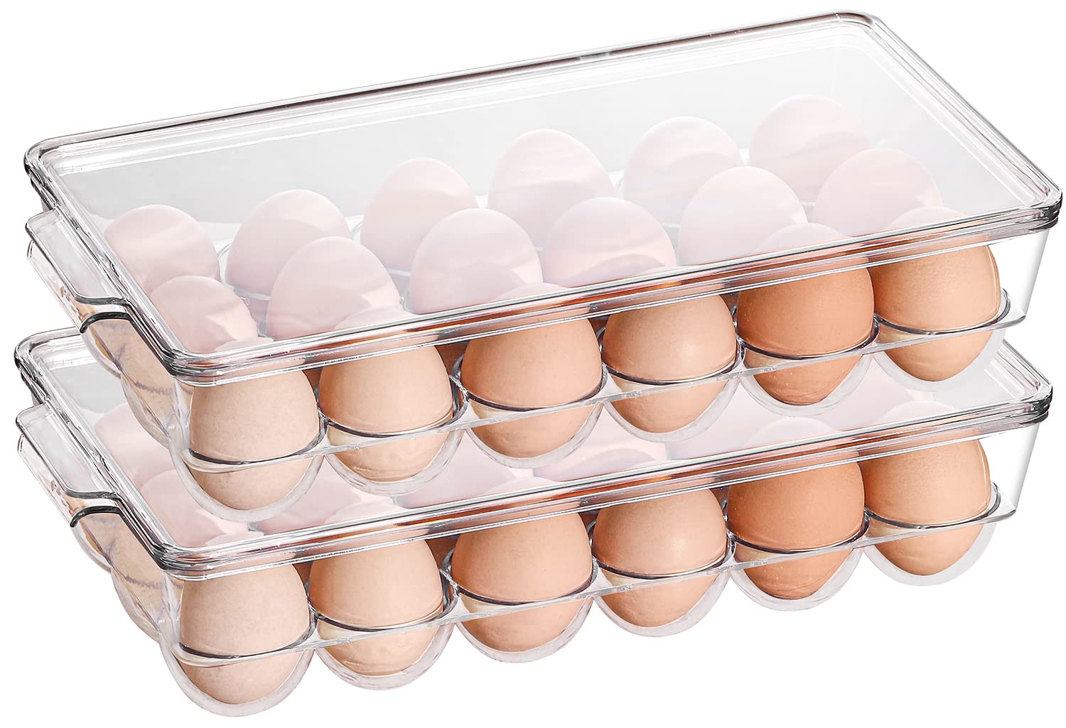 Sooyee Paquete de 2 soportes para huevos para refrigerador, contenedor de almacenamiento de huevos de plástico para refrigerador, organizador de huevos de refrigerador, contenedores organizadores