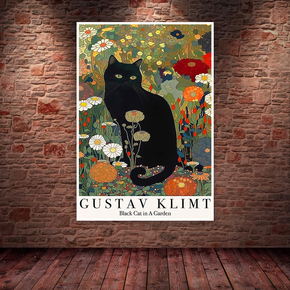 Amazon.co.jp: Auetrcls 猫 ウォールアート 庭の黒猫 キャンバス