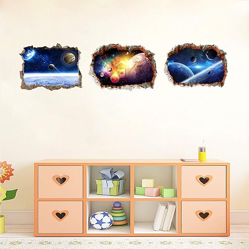 Miniatura 7 de 3 calcomanías de pared de ventana de universo, planeta 3D, galaxia, espacio exterior, estrella, murales de pared, arte de pared, calcomanías