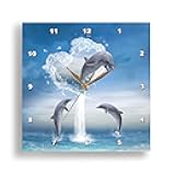 3dRose Wall Clock Silent - 10 inch - A Dolphin Jumps Out of a Water Heart into The Ocean - Simone Gatterwe Designs Sea Life