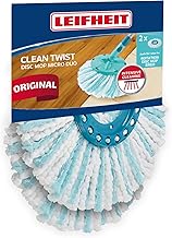 Leifheit 2 x Clean Twist Disc Mop Micro Duo Replacement Heads for All Floor Types, Complete Dirt Absorption with 2 Fibre System, Absorbent Microfibre, Replacement Fringe