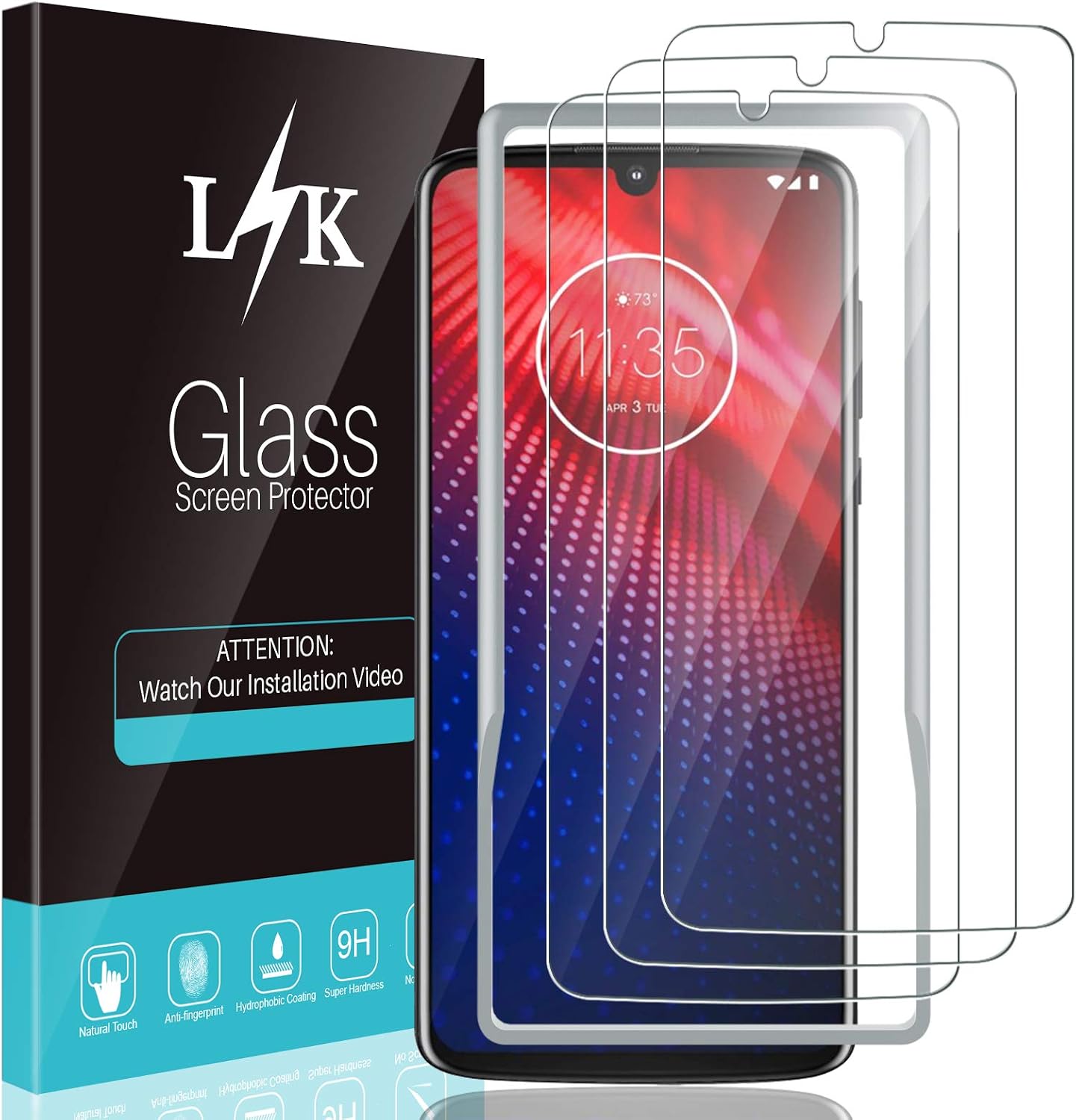 3 Pack LϟK Compatible for Motorola Moto Z4 Screen Protector, Tempered Glass 9H Hardness, Case Friendly, Installation Tray - Gray