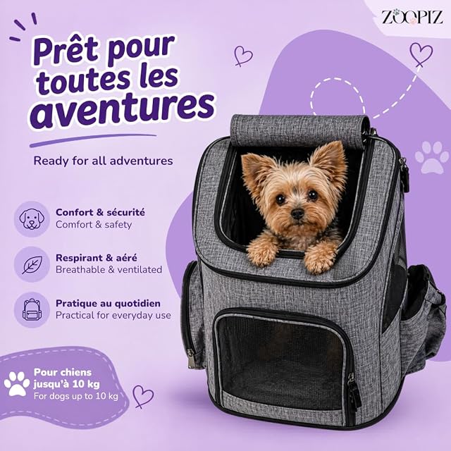 Foto 6 de 7 de ZOOPIZ Mochila Transportable y Ventilada para Gato - Bolsa de Transporte para Gato y Perro Pequeño Hasta 10 kg