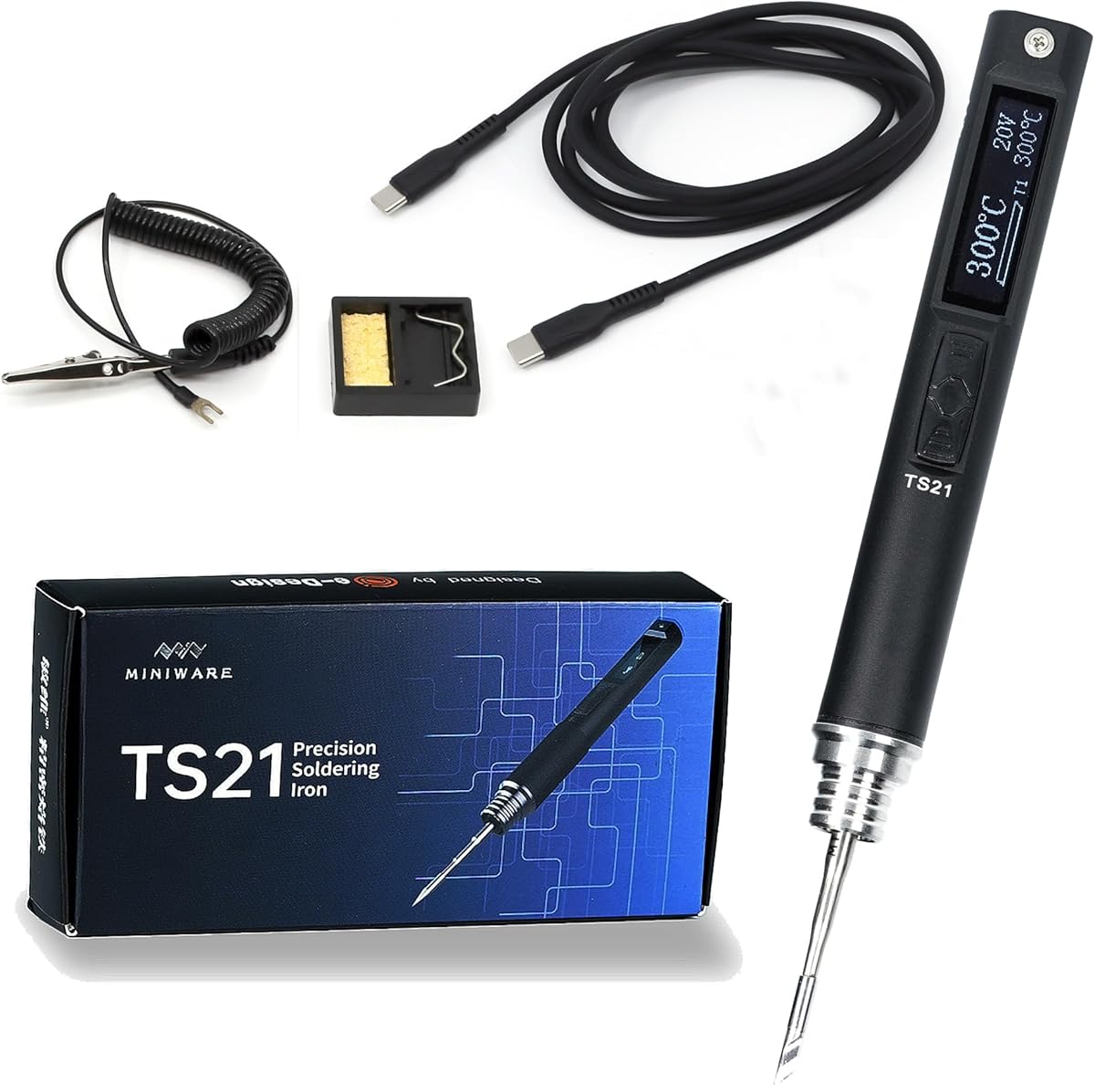NovelLife TS21 Precision Soldering Iron Kit,Adjustable Temperature USB Electric Welding Station,Digital OLED Screen Display with KU Solder Tip, ESD Ground Clip