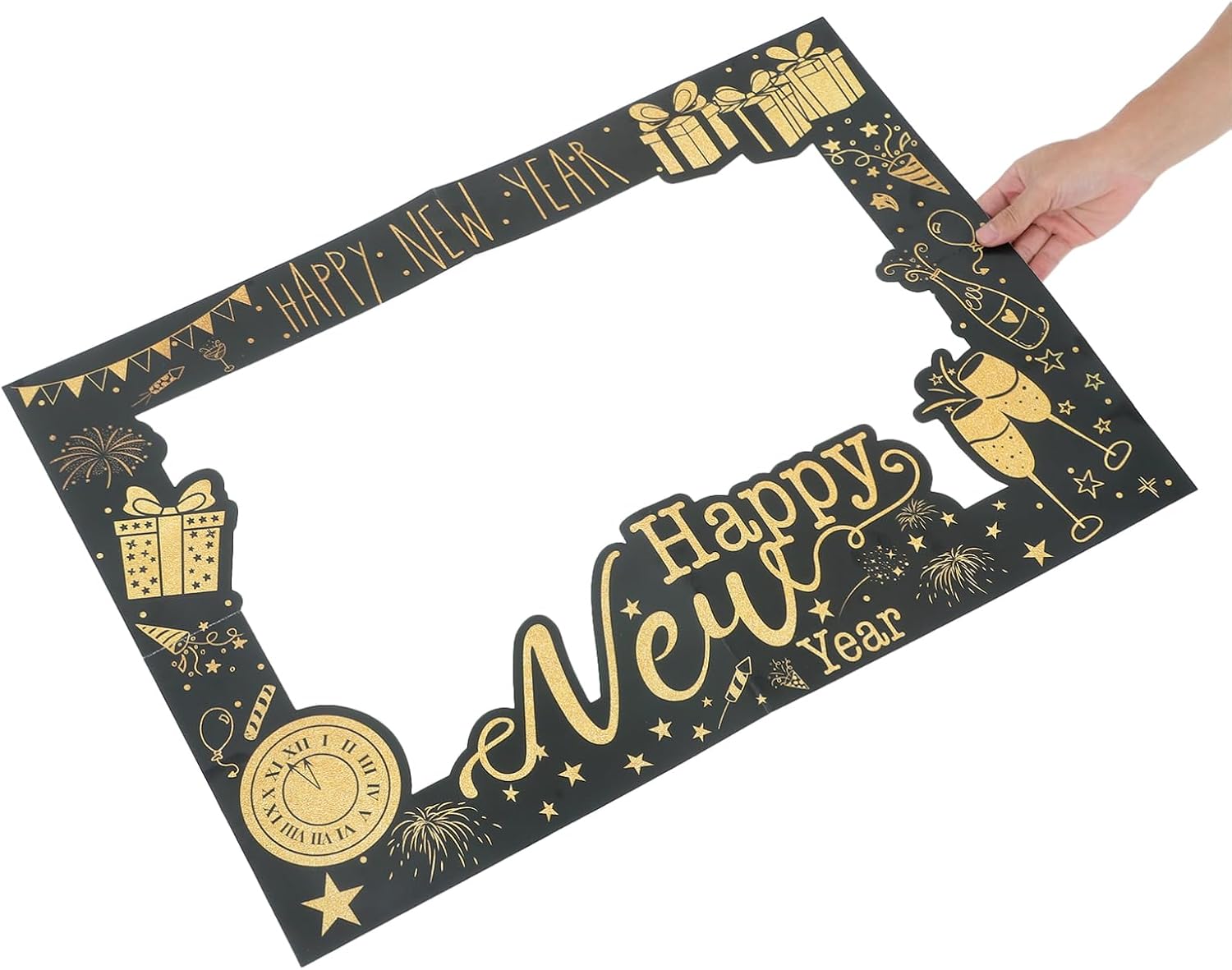 SHOWERORO Unique Year Photo Props Happy Year Party Favor Paper Frame Photo Booth