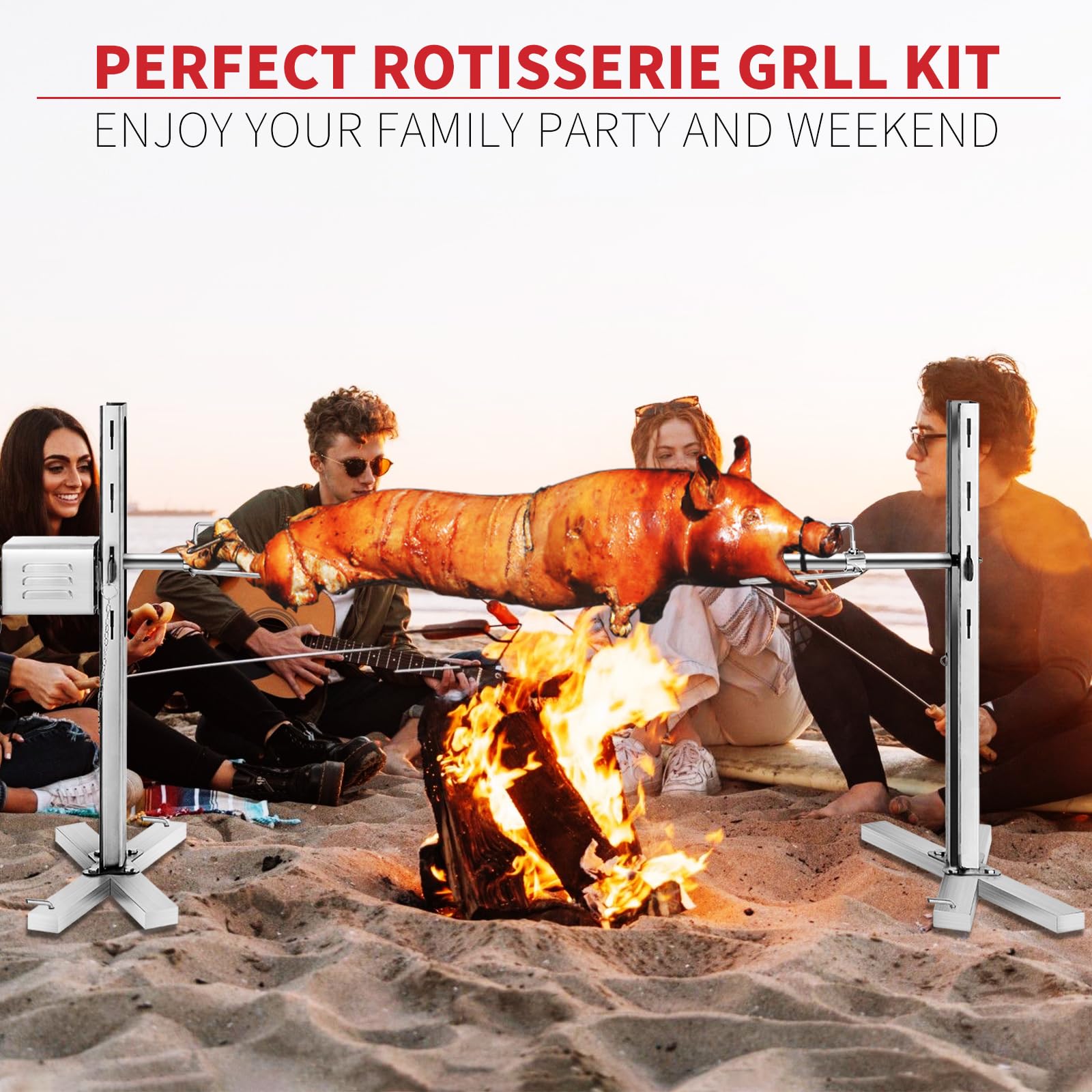 40kg Edelstahl Spanferkelgrill mit Motor BBQ Spießgrill für Schwein Spanferkelgrills, Verwendet für Außenbereich, Camping, Party Spannferkelgriller Motor