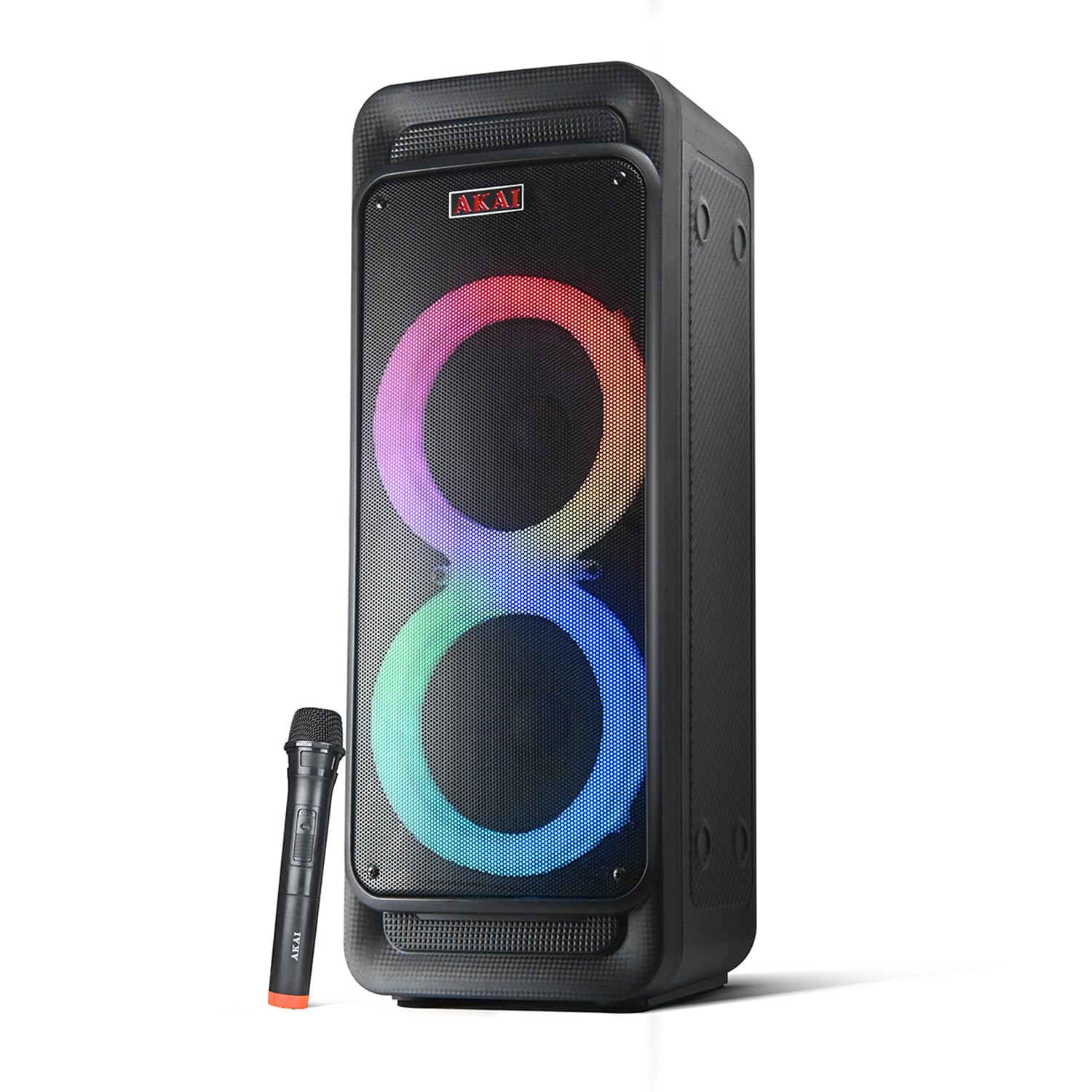 AKAI PartyMate Pro PM-80P | Wireless Bluetooth Party Speaker | 80W RMS | Dynamic Light Show | Upto 8Hrs Playtime | Portable Outdoor Party Tower Speaker| Karaoke Support with Wireless Mic| (Black) (B0B6FYHMVB) Amazon Price History, Amazon Price Tracker