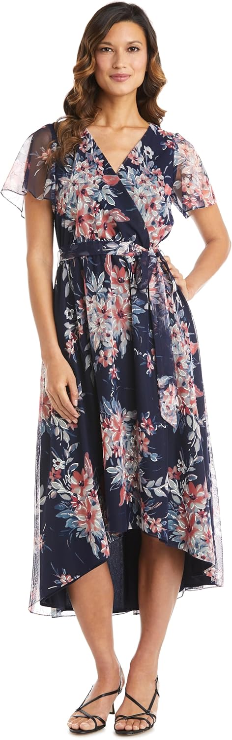 R&M Richards Womens Enchanted Garden Faux Wrap Dress