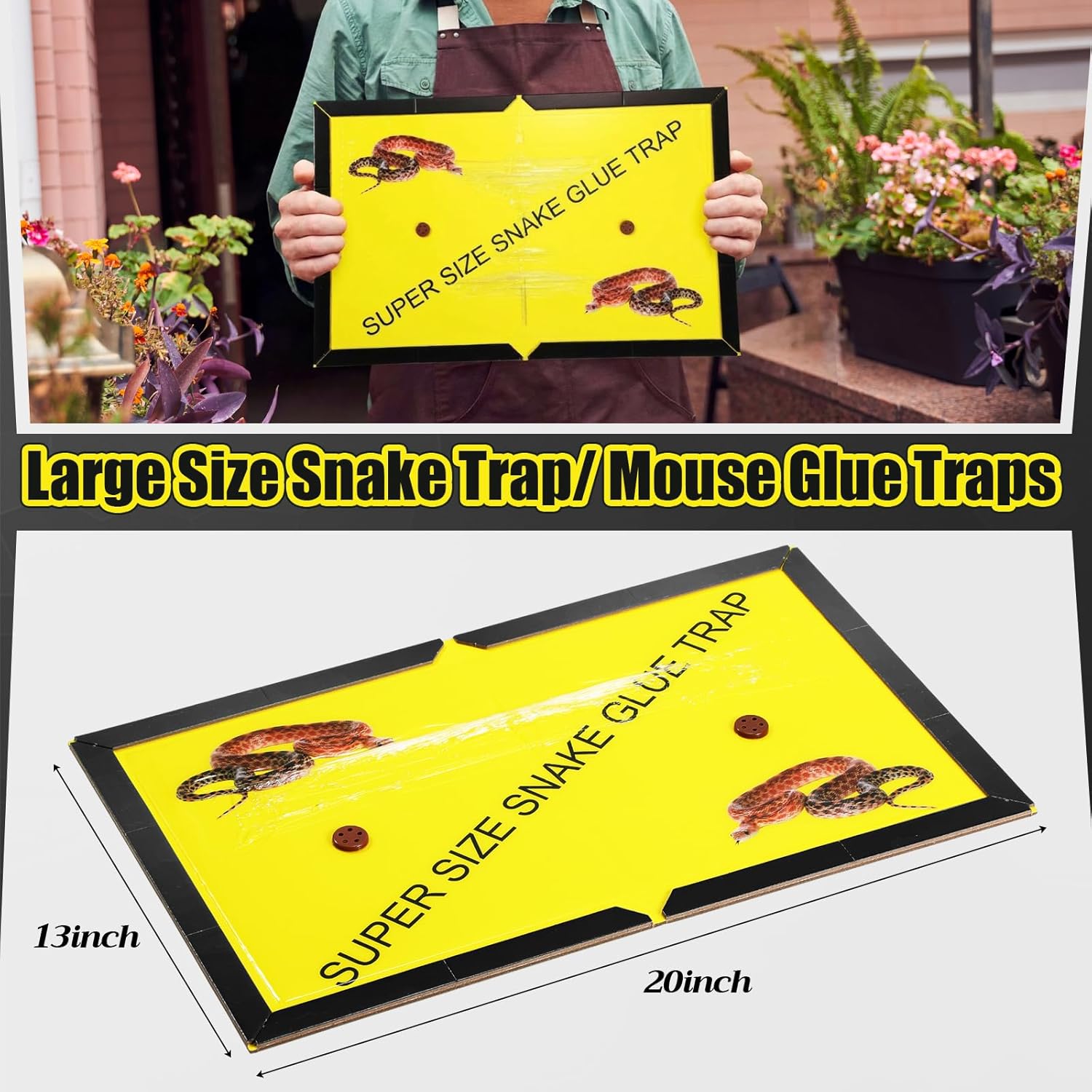 8 Pack Large Snake Glue Traps 13" x 20" Enhanced Stickiness, Ideal for Snakes, Mice & Rats – Easy to Set, Indoor Outdoor Use