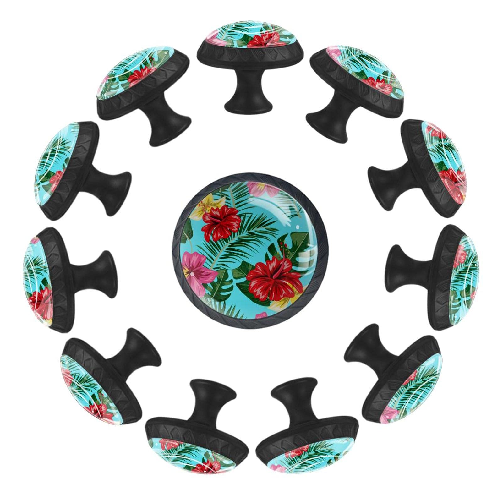 Boutons de tiroir ronds de 35 mm motif fleurs tropicales pour commode de chambre