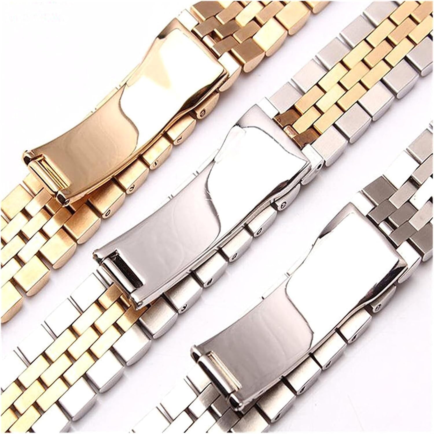 SDFFGHJ 20mm 316L Stainless Steel Jubilee Silver Two Tone Rose Gold Wrist Watch Strap Bracelet Solid Screw Links Curved End