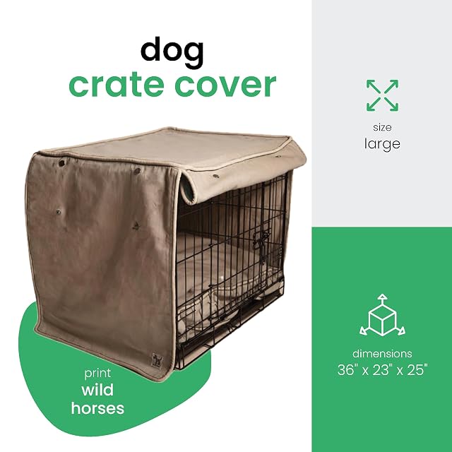 Foto 2 de 7 de Molly Mutt - Funda para jaula de perro Wild Horses, 100 % lona de algodón con 2 paneles enrollables…