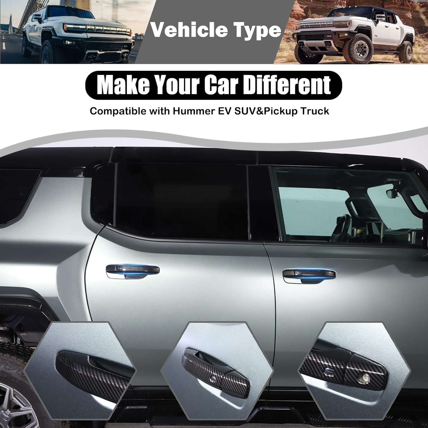 for Hummer EV Accessories Exterior Door Handle Covers Compatible with Hummer EV SUV Truck 2022-2024 2025 ABS Car Door Handle Protectors Cap,Front Rear Outer fror 4 Door,8PCS (Carbon Fiber Pattern)
